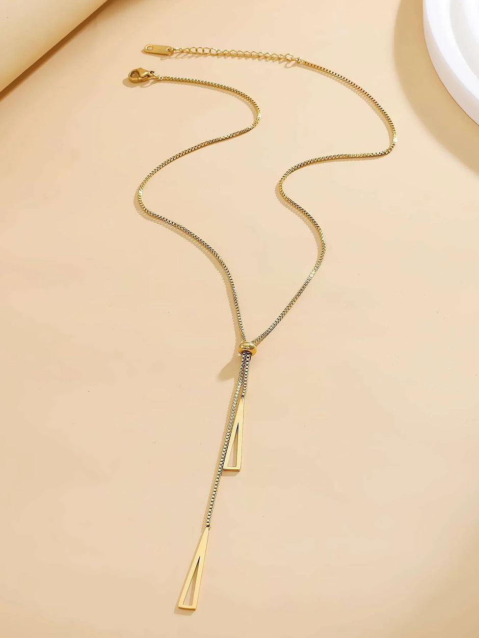 1Pc Geometric Charm Y Lariat Necklace, Stainless Steel Jewelry