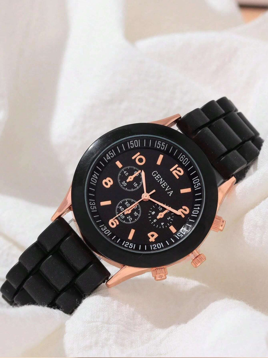 5Pcs Cute White Silicone Watch Girls Quartz Watch Necklace Bracelet Earrings Jewelry Jewelry Set Halloween Gift Christmas Gift Friends the Best Choice