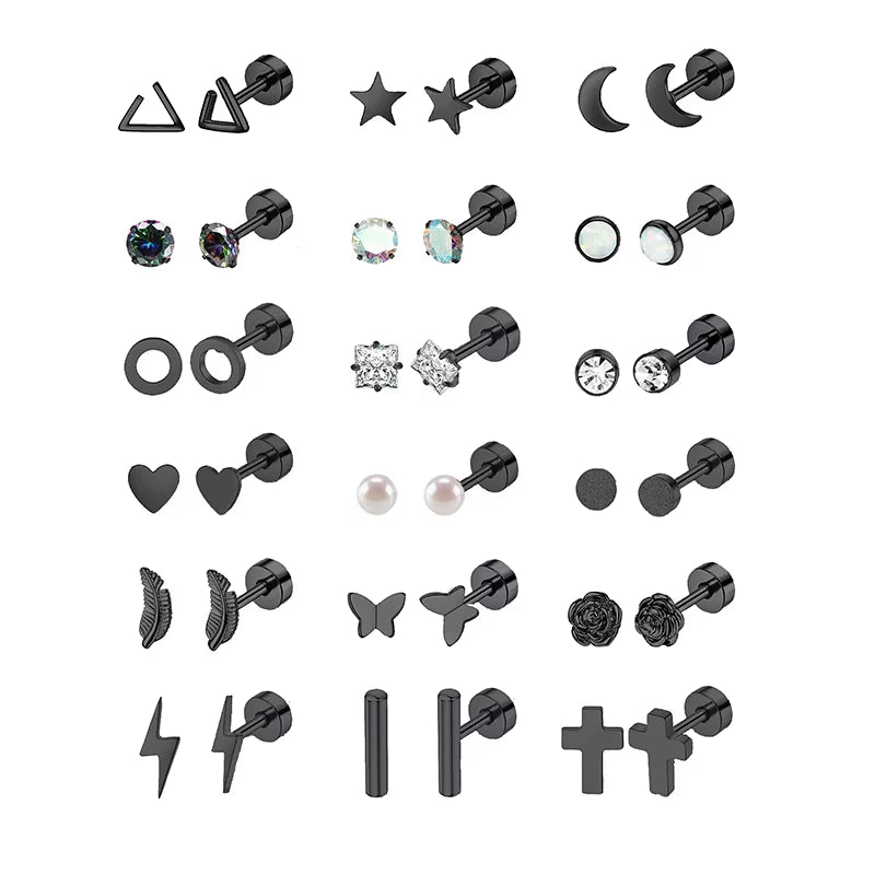 12 Pairs Stainless Steel Earrings Sets Hypoallergenic Screw Back Stud Earrings Cute Heart Tiny Pink Stud Earrings for Women Girl