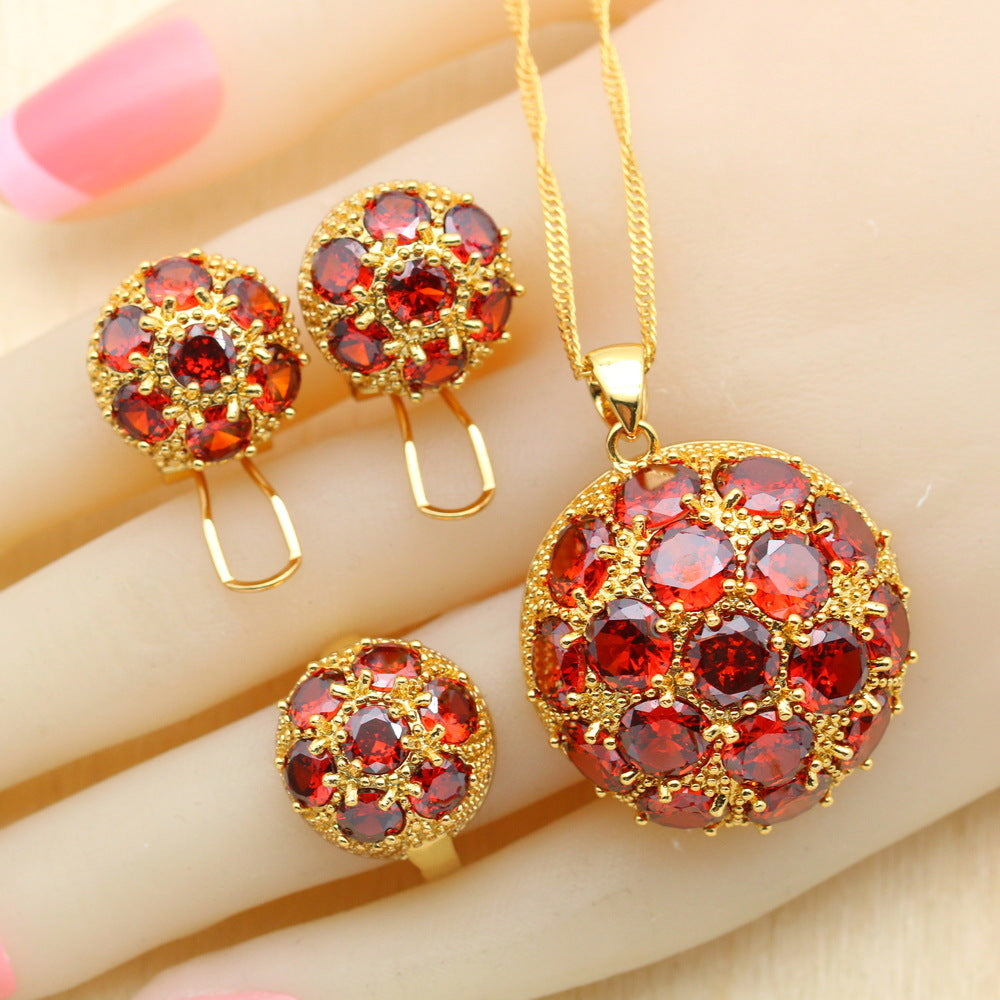 Gold Zircon Jewelry Set - 4-Piece Collection
