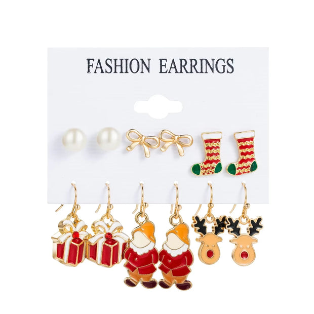 Fashion Cartoon Christmas Earring Set Female Snowflake Tree Snowman Bell Earring Fashion Christmas Ball Earring Jewelry Gifts