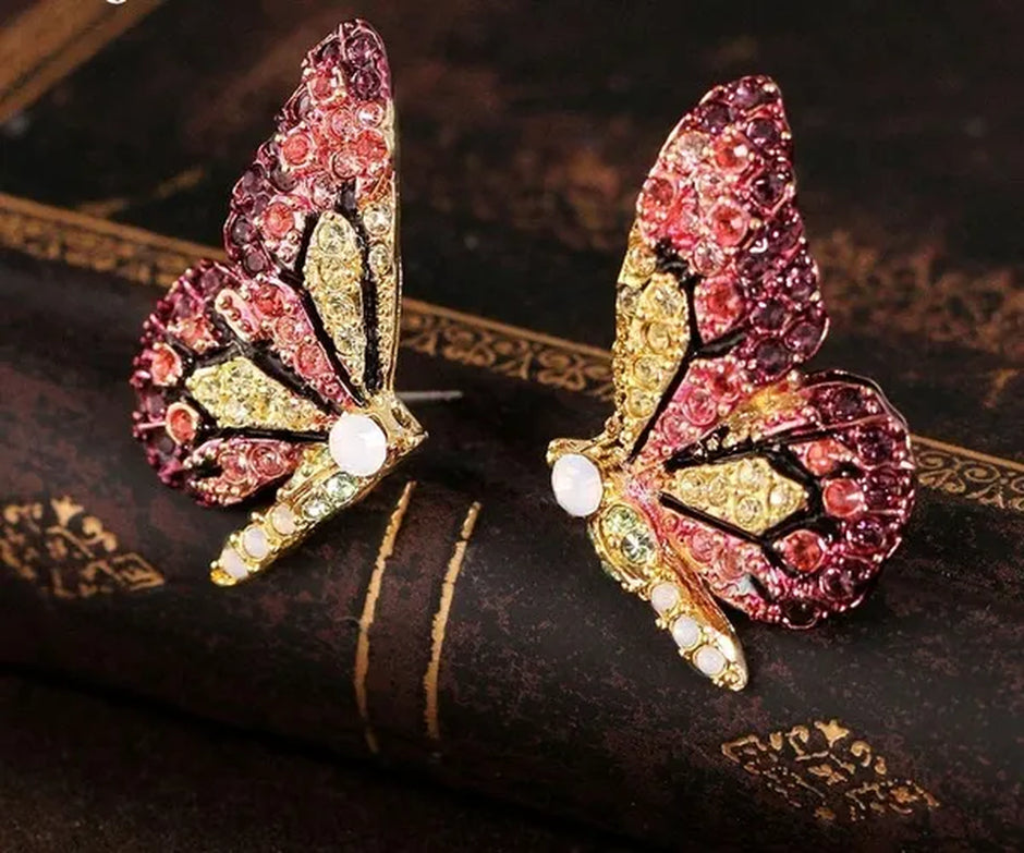 Fairy Sweet Fashion Retro Earrings Butterfly Diamond Stud Earrings Princess Earrings Woman