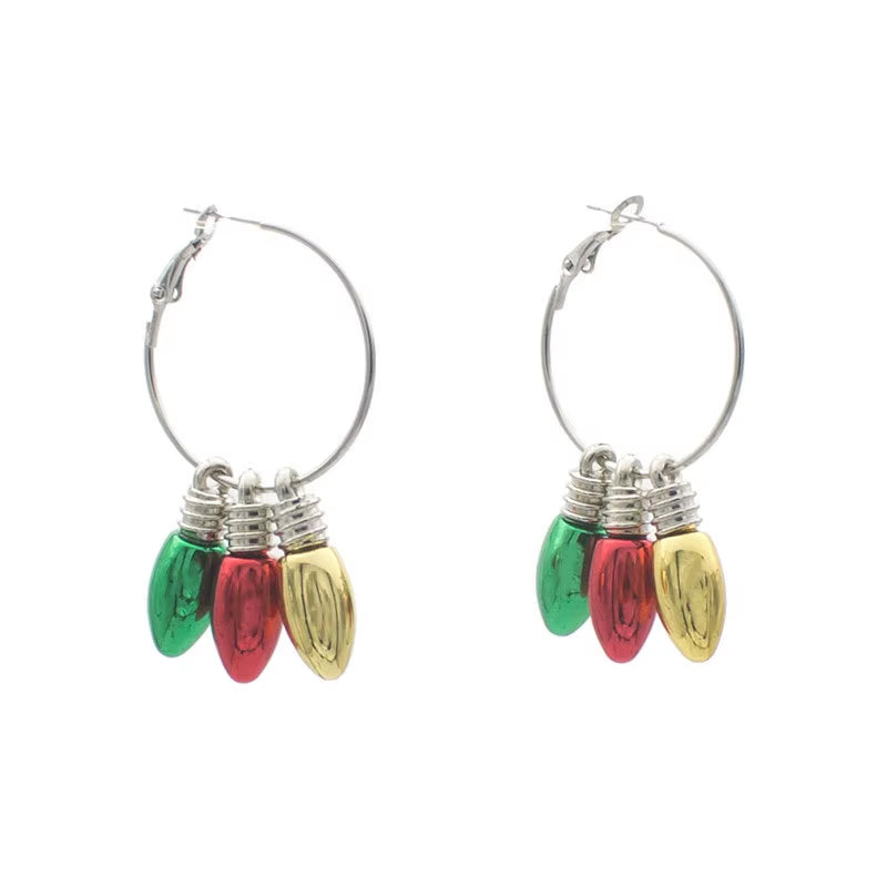 1 Pair Christmas Dangle Earrings Christmas Bell Light Bulbs Hoop Earrings Christmas Tree Earrings for Women Girls Xmas Part Gift