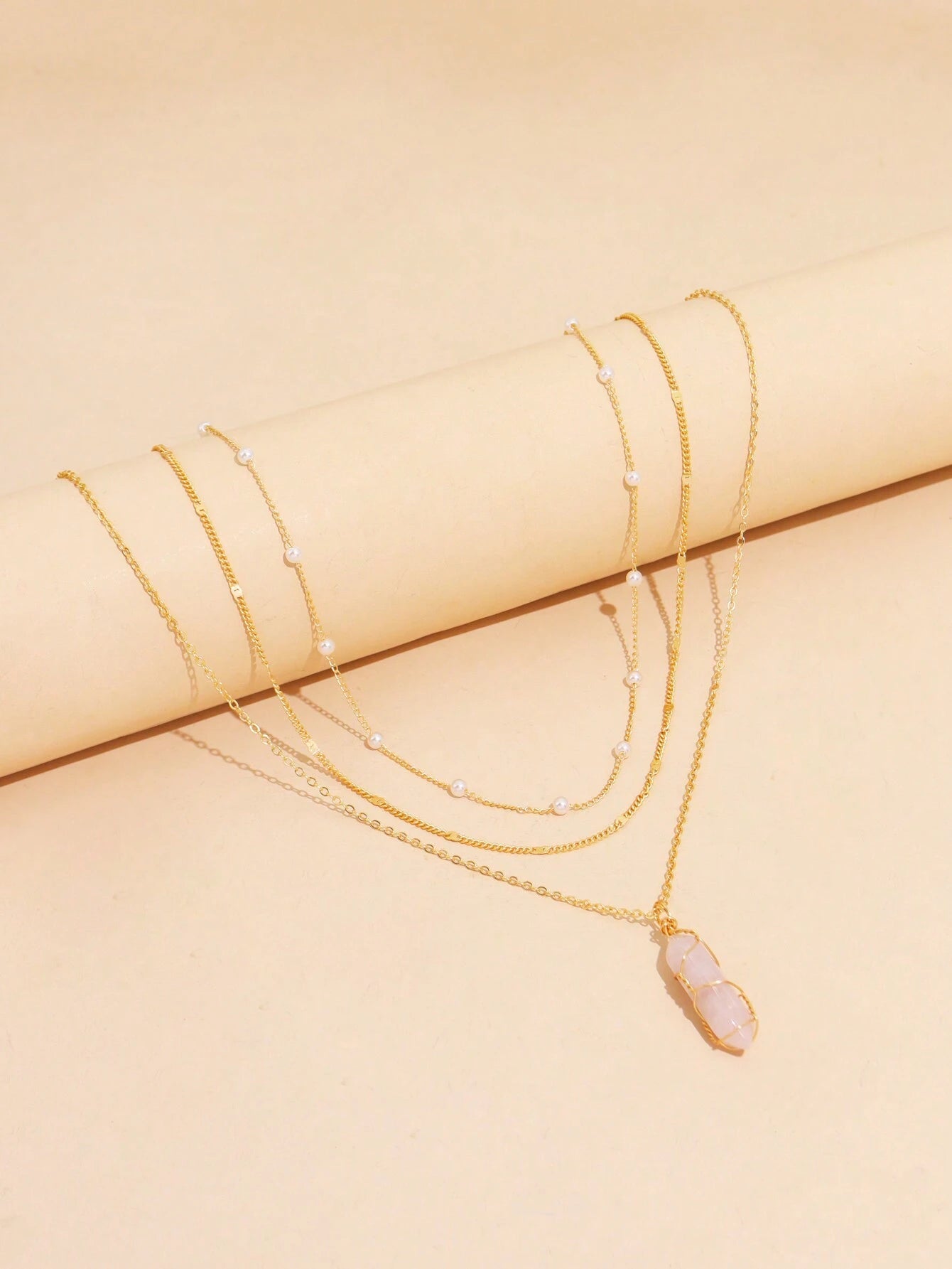 2Pcs Multi-Layer Faux Pearl round Disc Necklace (Random Pearl Quantity, Not Fixed)