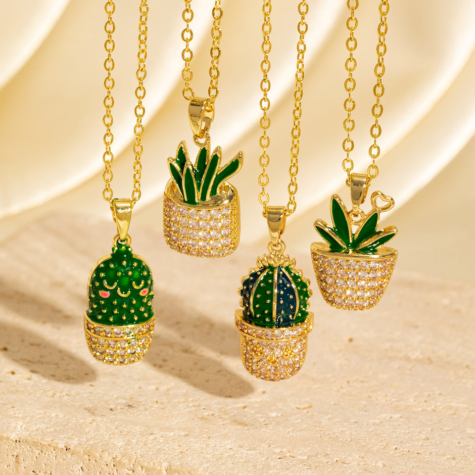 Zircon Cactus Pendant Necklace