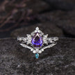 Purple Crystal Water Drop Ring Set