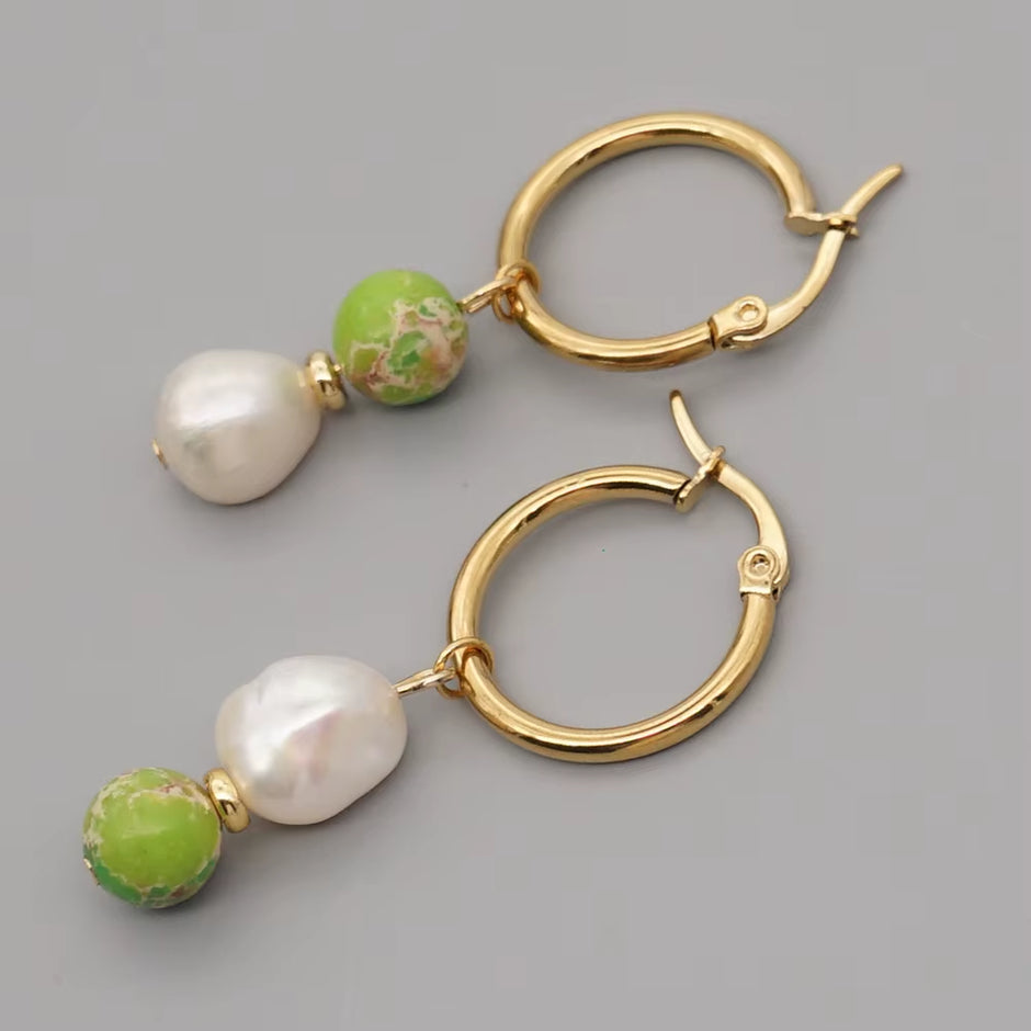 Drop Dangle Earring Freshwater Baroque Pearl Brincos Stainless Steel Earrings Natural Stone Earings for Women Jewelry