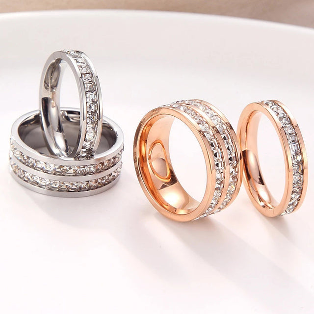 INS Rings Titanium Steel Couple Single and Double Row Diamond Ring