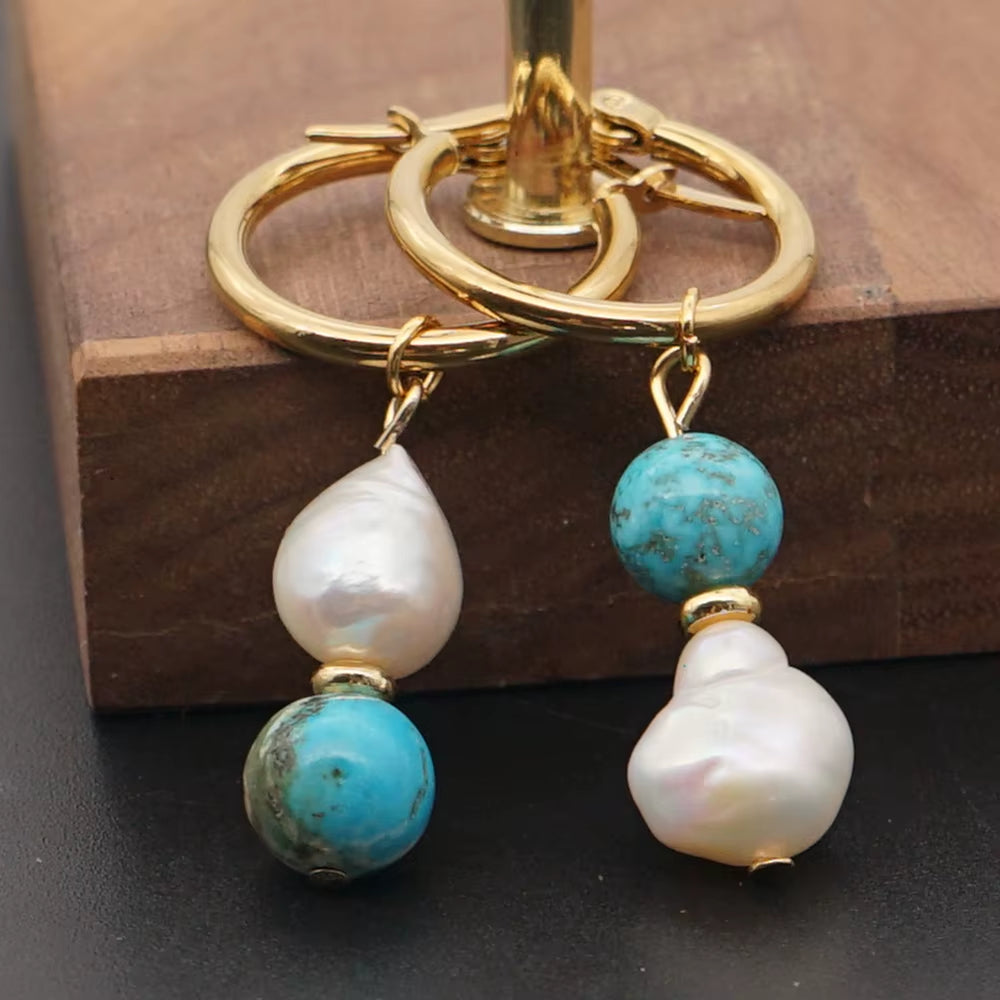 Drop Dangle Earring Freshwater Baroque Pearl Brincos Stainless Steel Earrings Natural Stone Earings for Women Jewelry