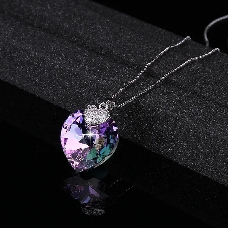 Fashion 925 Silver Heart Shape Crystal Hook Earrings Zircon Pendant Necklace Gift for Lady CZ Women Charm Anniversary Gift Birthday Party Jewelry Bridal Engagement Wedding Jewelry Gift