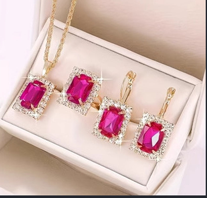 The Crystal Set Necklace Earring Ring Three-Piece Set