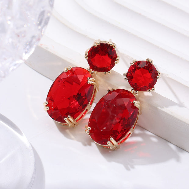 Oval Rhinestone Drop Earrings