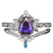 Purple Crystal Water Drop Ring Set