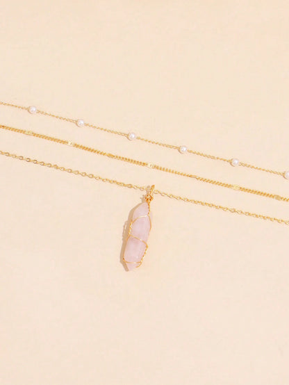 2Pcs Multi-Layer Faux Pearl round Disc Necklace (Random Pearl Quantity, Not Fixed)