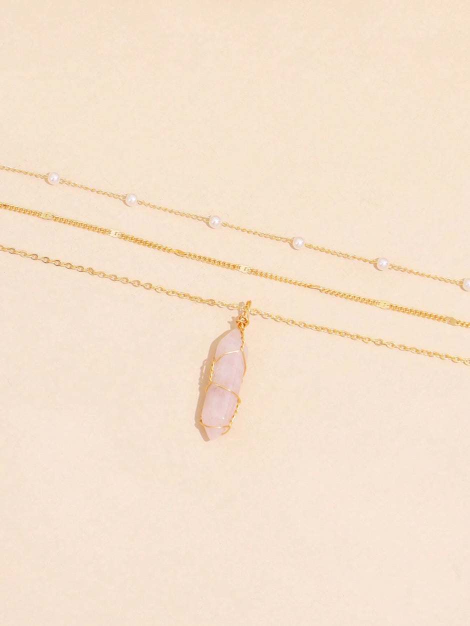 2Pcs Multi-Layer Faux Pearl round Disc Necklace (Random Pearl Quantity, Not Fixed)