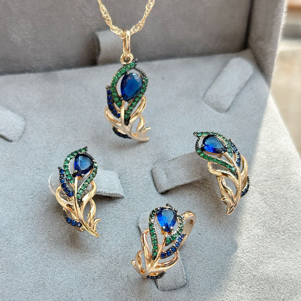 Rose Gold Zircon Jewelry Set - Necklace, Ring & Earrings