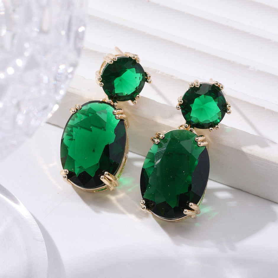 Oval Rhinestone Drop Earrings