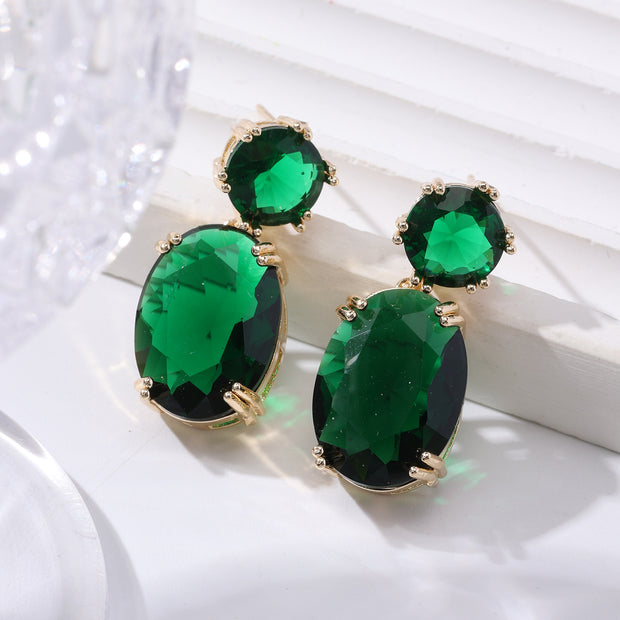Oval Rhinestone Drop Earrings