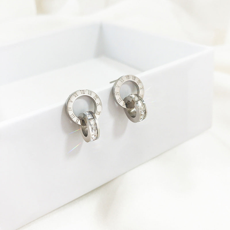 Roman Double Ring Titanium Steel Jewelry Set