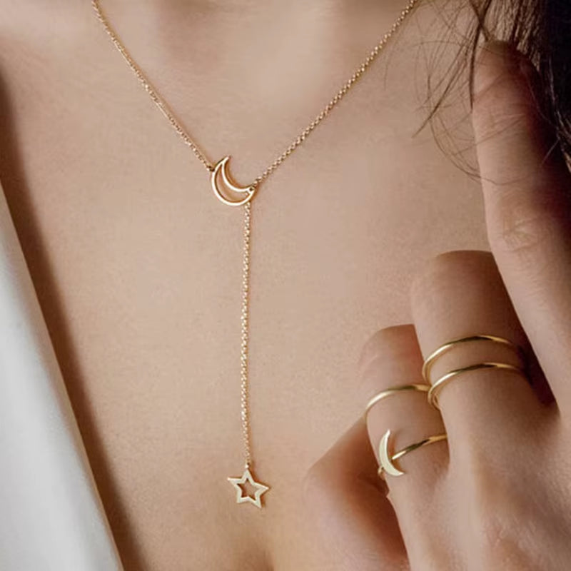 Bohemian Tiny Heart Star Necklace for Women Short Chain Coin Bar Moon Pendant Necklace Gift Choker Necklace