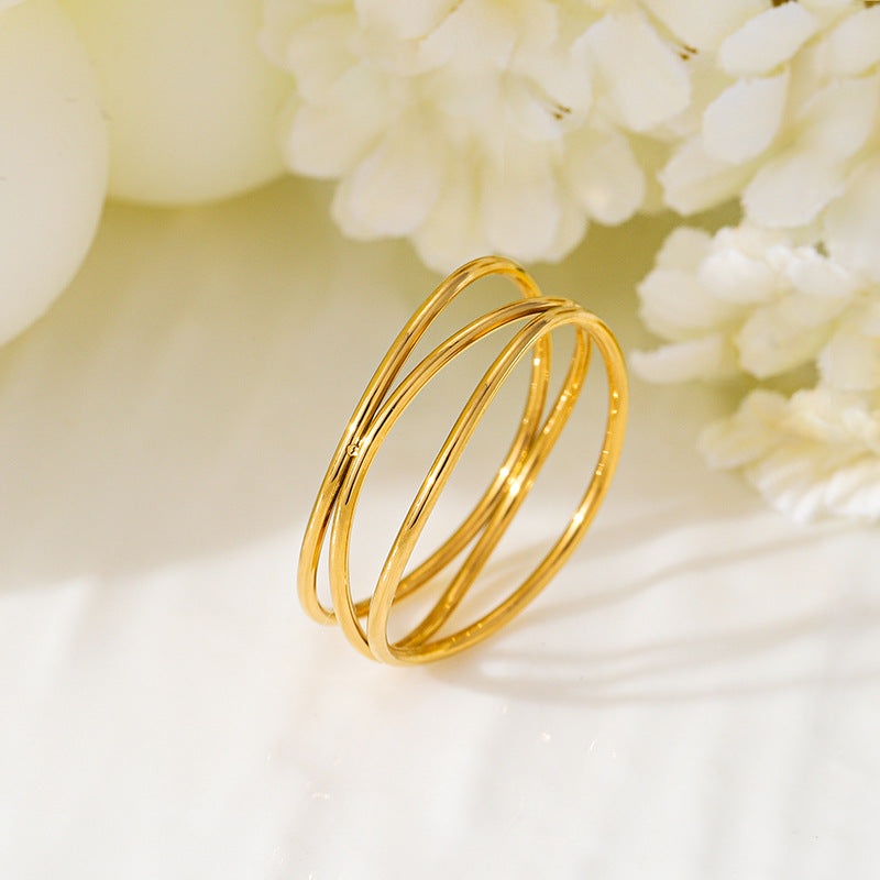Three-Layer Geometric Gold Ring