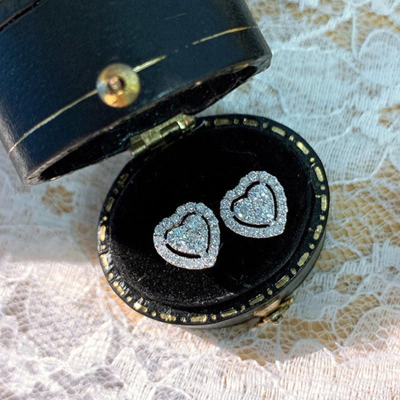 Rhinestone Love Stud Earrings for Women Temperament Fashion Heart-Shape Earrings