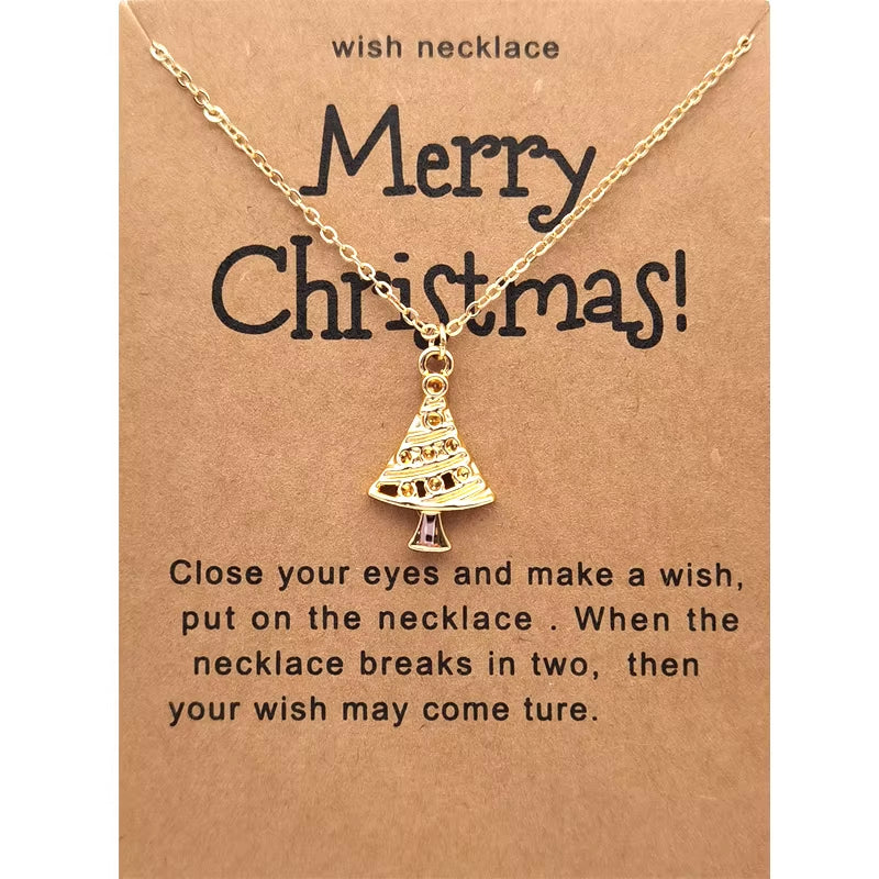 Promotion Christmas Santa Crutch Boots Christmas Tree Reindeer Snowflake Necklace Christmas Card Necklace Gift for Women