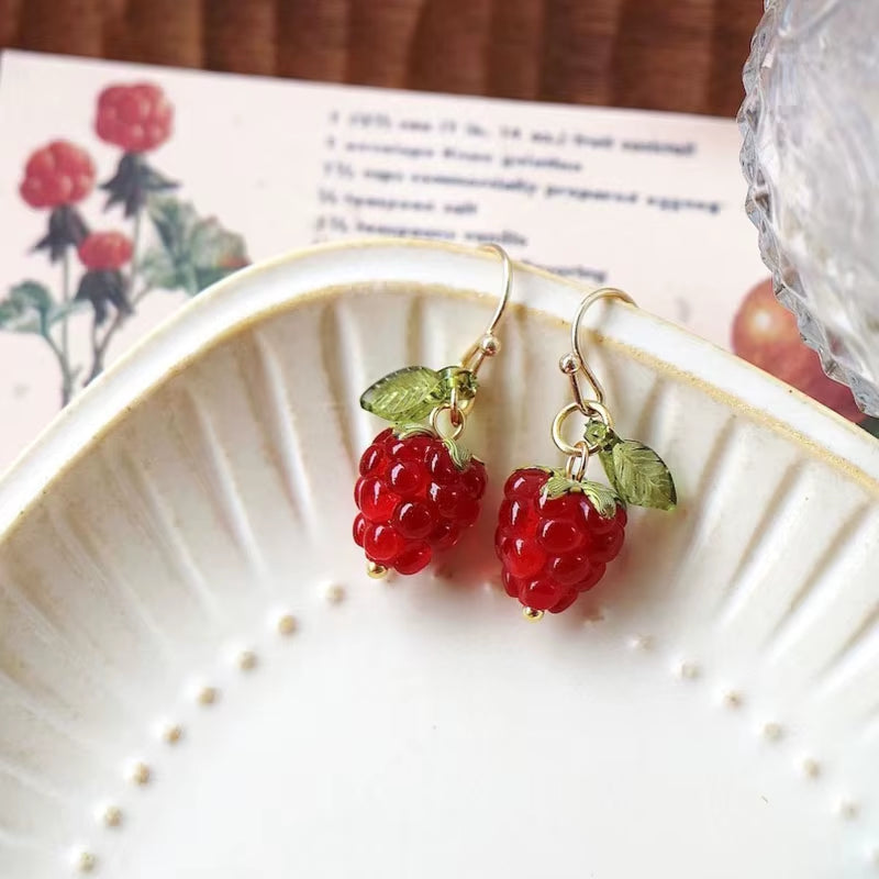 Raspberry Earrings Cute Fruit Aesthetic Handmade