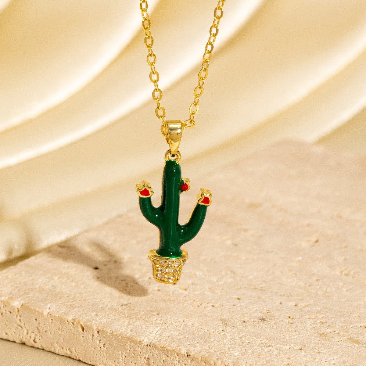 Zircon Cactus Pendant Necklace