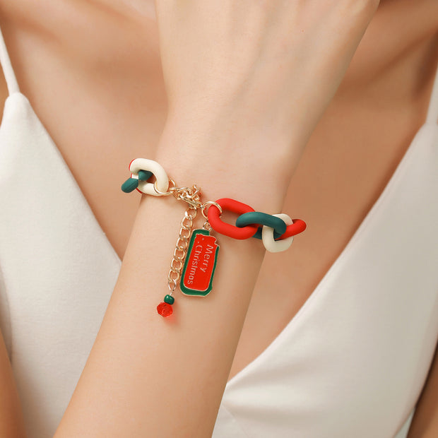 Creative Christmas Metal Chain Bracelet for Women Men Santa Claus Christmas Tree Snowflake Snowman Pearl Bangles New Year Gifts