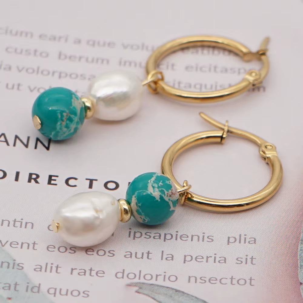 Drop Dangle Earring Freshwater Baroque Pearl Brincos Stainless Steel Earrings Natural Stone Earings for Women Jewelry