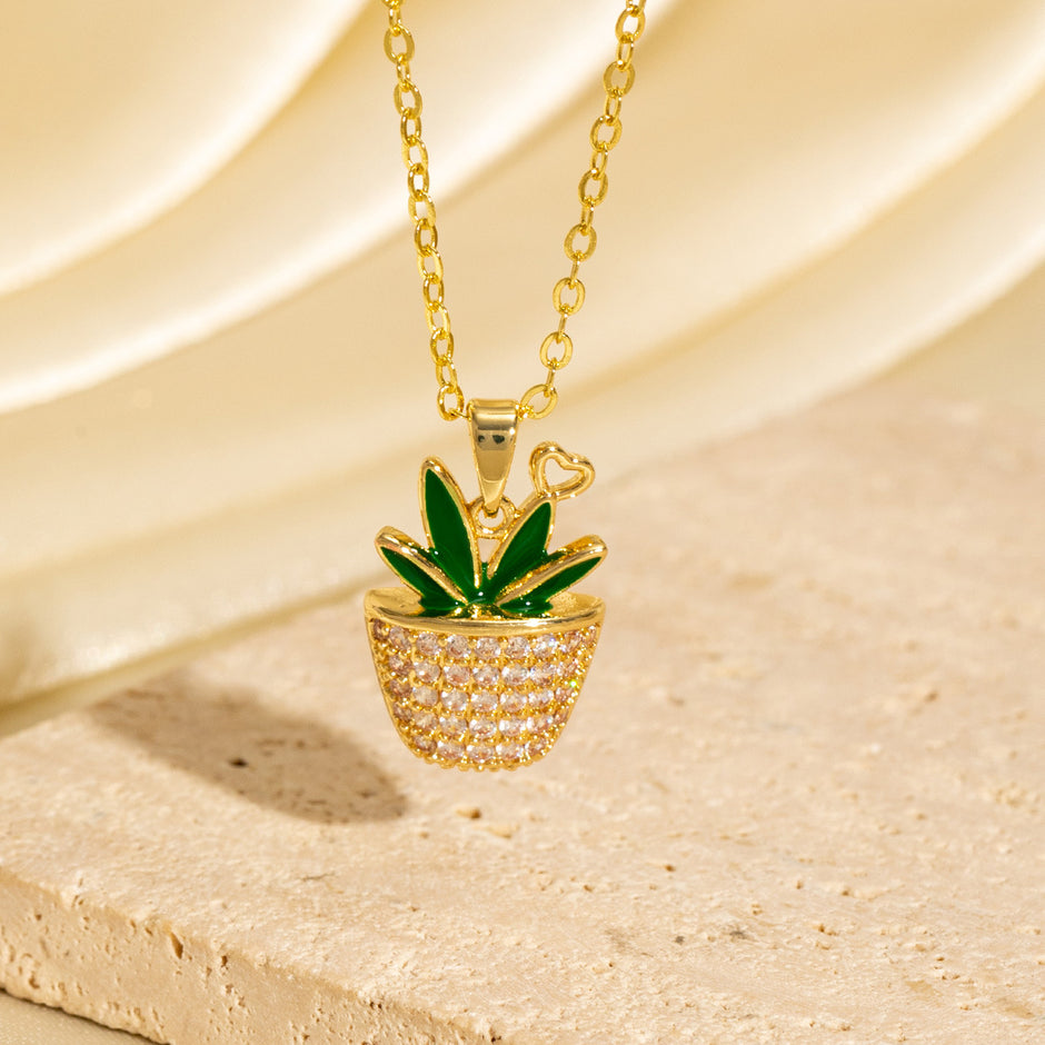 Zircon Cactus Pendant Necklace