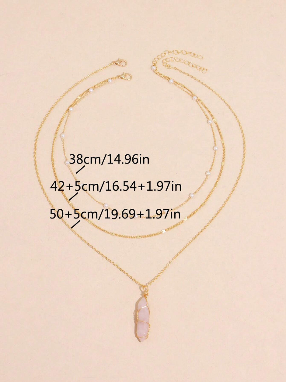 2Pcs Multi-Layer Faux Pearl round Disc Necklace (Random Pearl Quantity, Not Fixed)