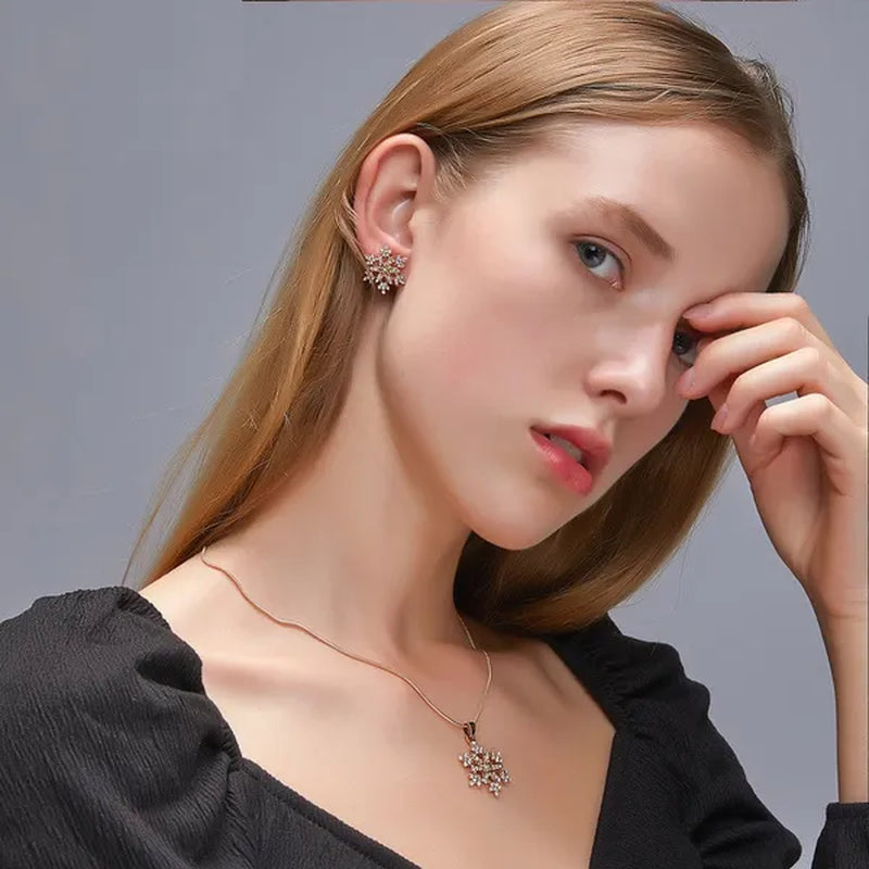 3 Pcs/Set Snowflake Necklace Earrings Christmas Luxury Jewelry Set Accessories Christmas Valentine'S Party Gifts 2021 New