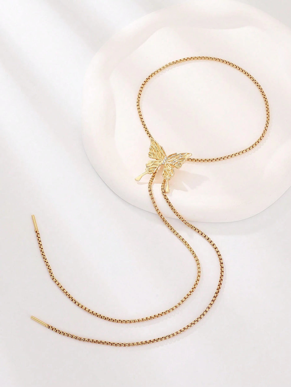 1Pc Geometric Charm Y Lariat Necklace, Stainless Steel Jewelry