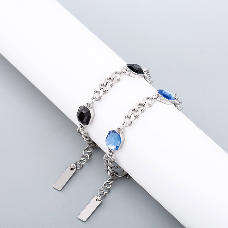 Blue & Black Crystal Titanium Steel Bracelet