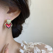 Wine Red Heart Drop Earrings