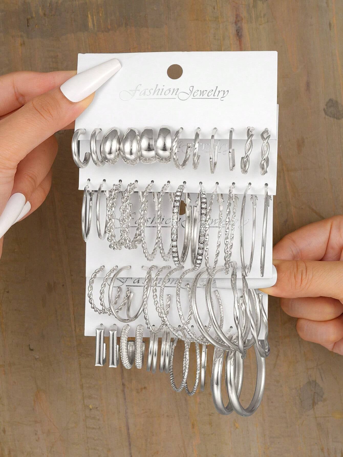 24Pcs/Set Simple C-Shaped Rhinestone Stud Earrings Set for Women, Great for Date or Vacation Gift