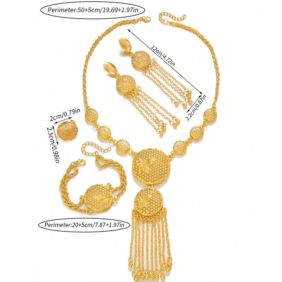 1 Set of Fashionable and Gorgeous Butterfly Middle East Set, Wedding Decoration Necklace, Earrings, Bracelets, Ring Set for Women