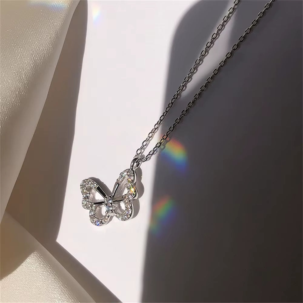 Shiny Layeyed Crystal Rhinestone Micropaved Butterfly Neclace for Women Girls Korean Clavicle Chain Choker Necklaces Jewelry