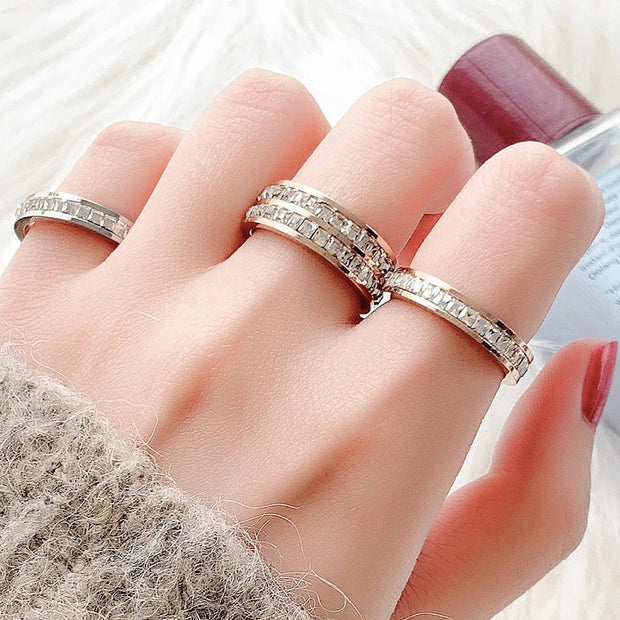 INS Rings Titanium Steel Couple Single and Double Row Diamond Ring