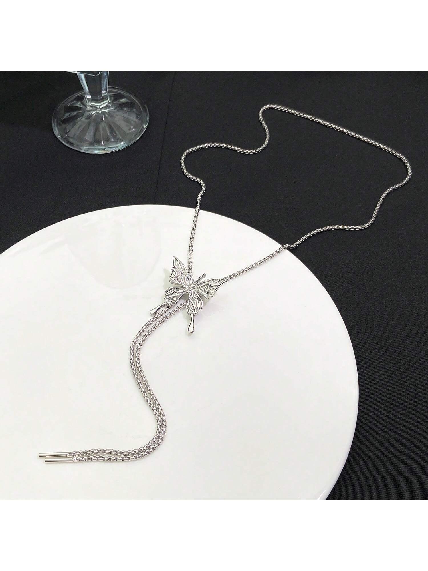 1Pc Geometric Charm Y Lariat Necklace, Stainless Steel Jewelry