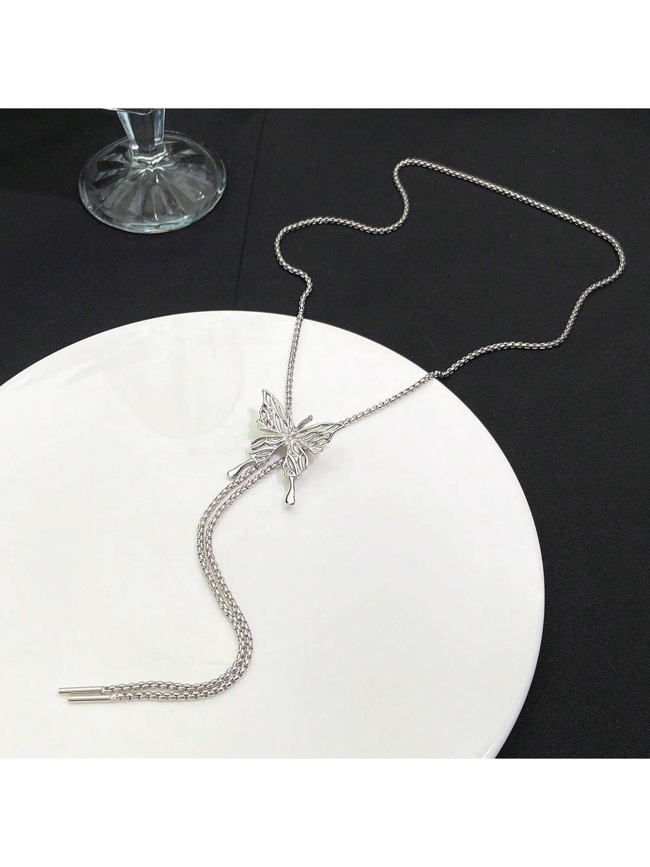 1Pc Geometric Charm Y Lariat Necklace, Stainless Steel Jewelry