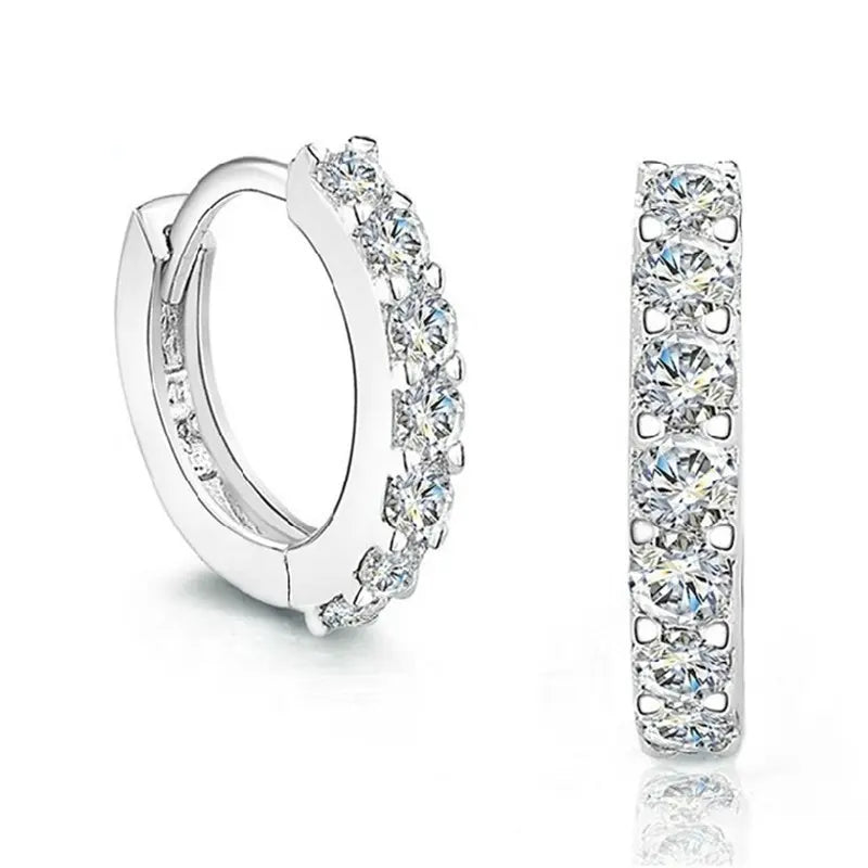 Sterling Silver Micro Pave CZ Huggie Hoop Earrings
