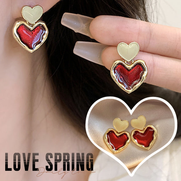 Wine Red Heart Drop Earrings
