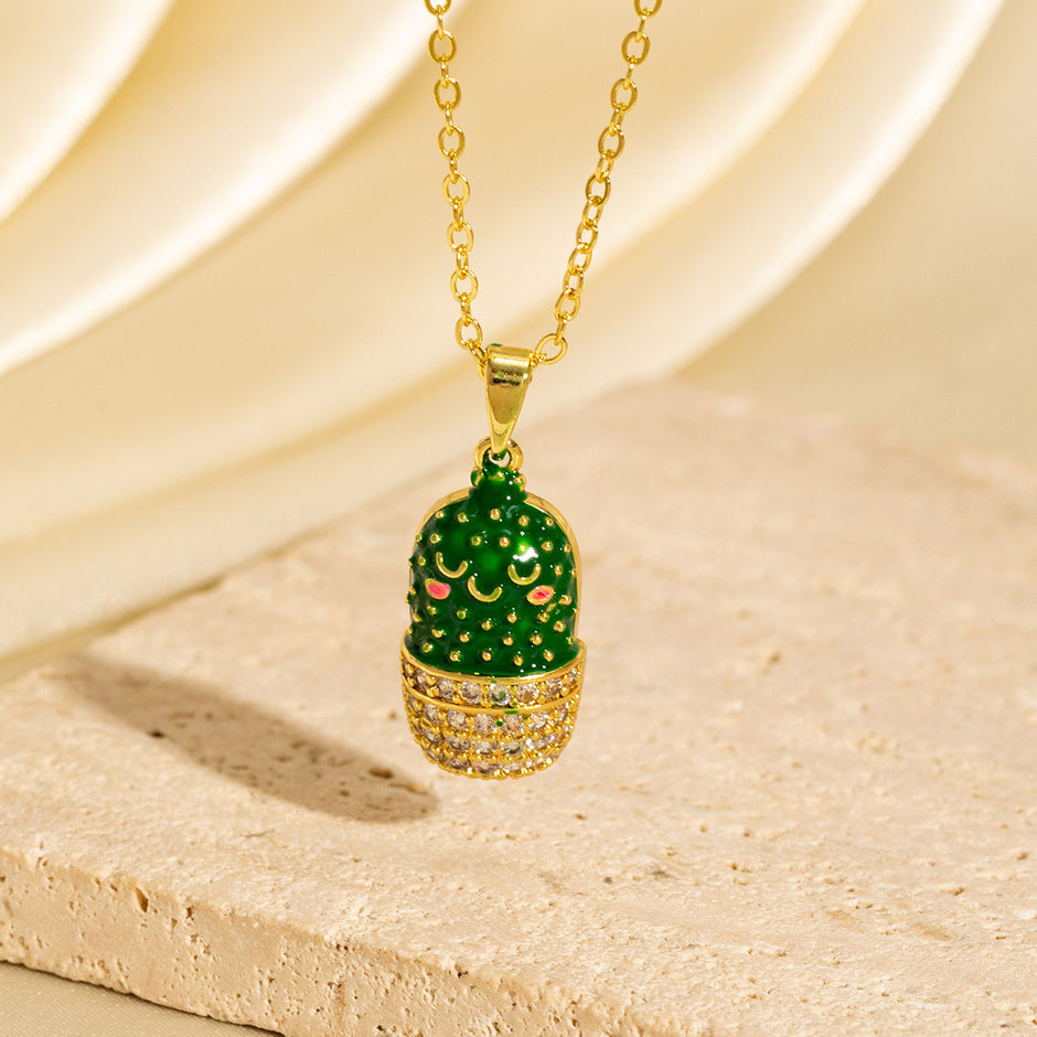 Zircon Cactus Pendant Necklace