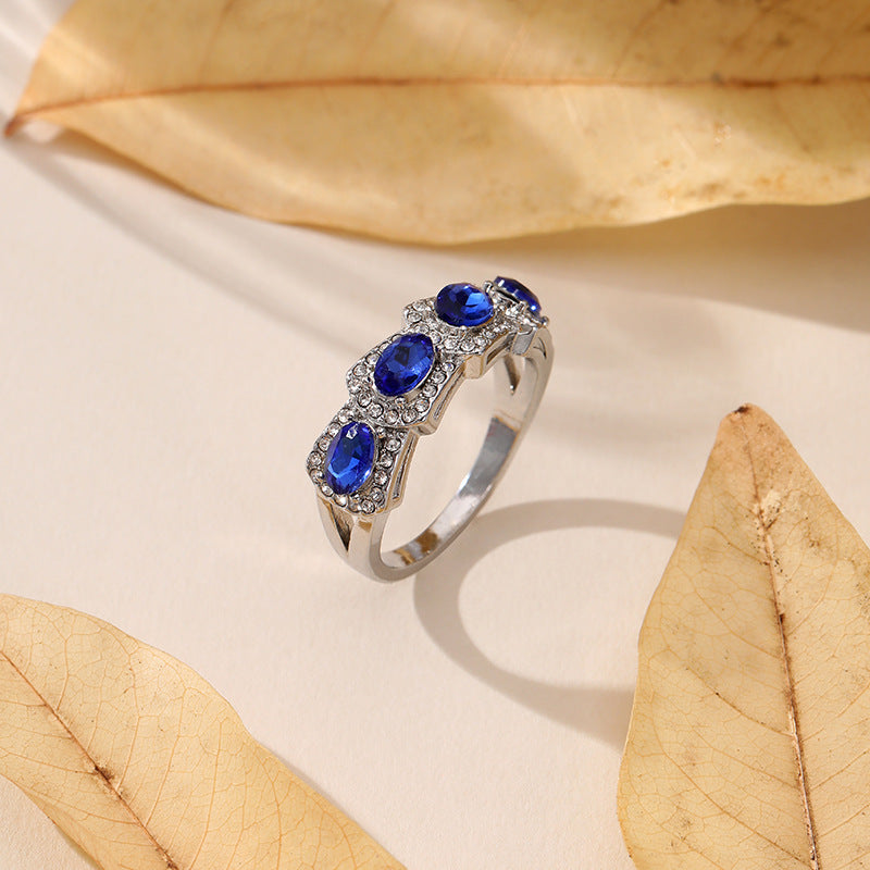 Blue Zircon Geometric Ring