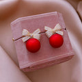 Red Bow Pearl Christmas Earrings