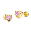 14K Gold Plated Brass 4Mm Heart Cubic Zirconia Screwback Girls Earrings with Sterling Silver Post