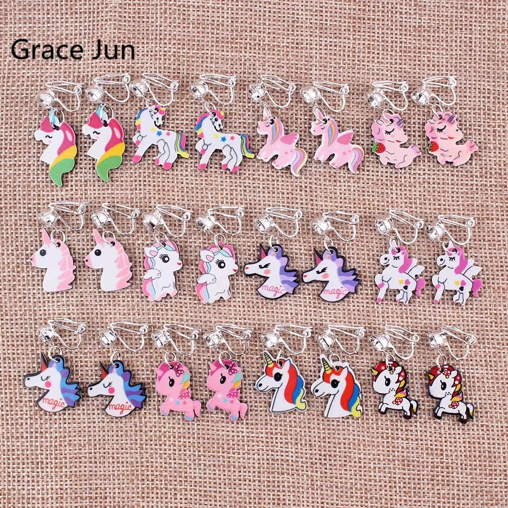 Unicorn Clip on Earrings for Women Girl Party Birthday without Pierced Earrings Cute Hypoallergenic Earrings Good Gift